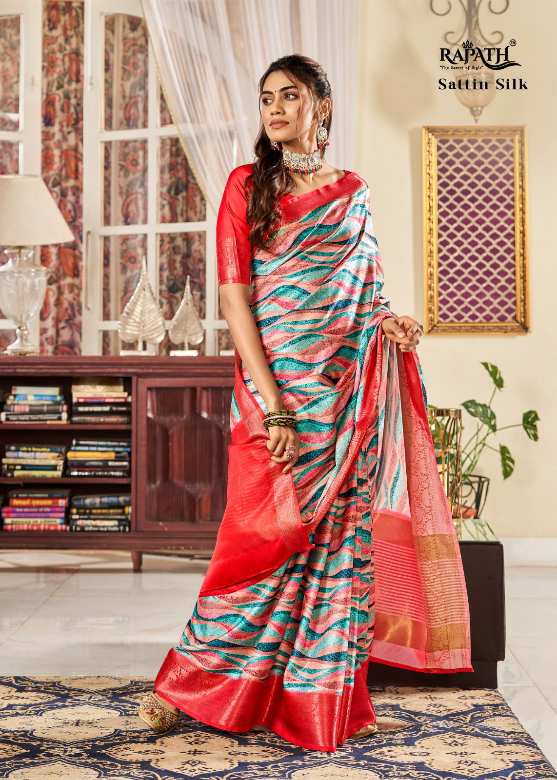 Sunheri Rajpath Designer Satin Printed Sarees Catalog